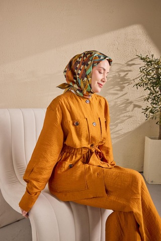 Silk Home Twill İpek Eşarp Şerit Turuncu Çok Renkli