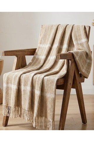 Dinarsu Cozy Life Pamuklu Skoç Tv Battaniyesi Kare Camel 130 X 170 Camel