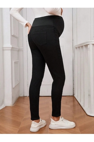 Shevega Kadın Siyah Hamile Esnek Karin Bantli Dar Paça Jeans Pantolon Siyah