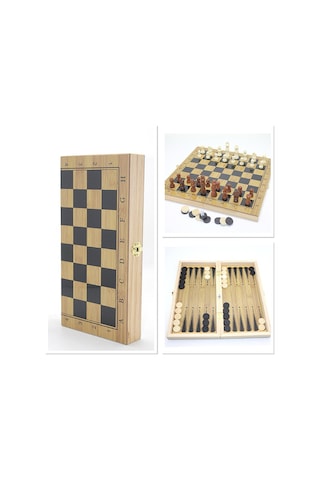 5 Adet Ahşap Satranç Ve Tavla Seti 24x12 Cm Oyun Takımı, Chess Backgammon