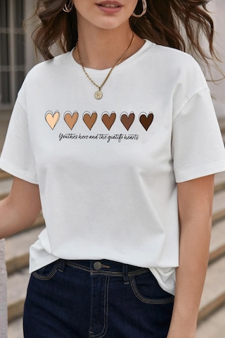 Unisex Hearts Baskılı Tasarım Tshirt Beyaz