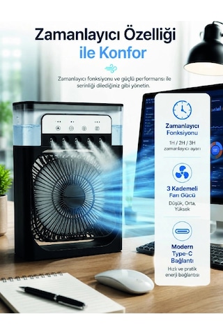 Su Hazneli Püskürtmeli Fan 1-3-5 Püskürtme Seçeneği, Type-c Güç Girişi