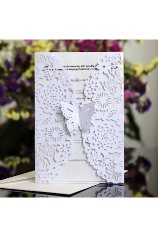 Pembe 10 Adet Narin Oyma Davetiye Romantik Kelebek Kağıt Kartı Lazer Kesim Düğün Davetiyesi Kartı