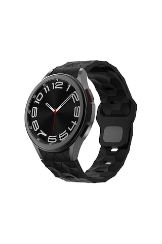 Ekılıf - Samsung Watch 6 44mm 20mm Uyumlu - Kordon Futbol Desenli Spor Tasarımlı Silikon Kordon Krd-116 - Siyah