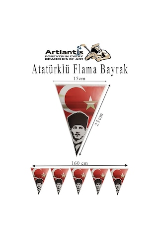 Bayrak Ve Atatürklü Flama 2 Adet Ay Yıldız Bayraklı Atalı Flama Süsleme 29 Ekim 23 Nisan Üçgen Kağıt Flama Okul Sınıf Süsü