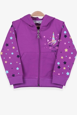 Kız Çocuk Hırka Kolları Desenli Baskılı Mor (1-4 Yaş) Mor