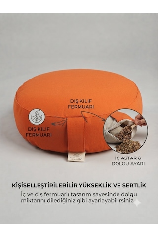 Doğal Karabuğday Kabuğu Dolgulu Meditasyon Minderi Zafu Turuncu 35x12 Cm