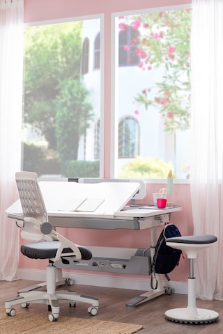 Sirius Standart Yükseklik Ve Eğim Ayarlı Çekmeceli Bilgisayar, Ofis Ve Çalışma Masası Ekru Fuşya Gri