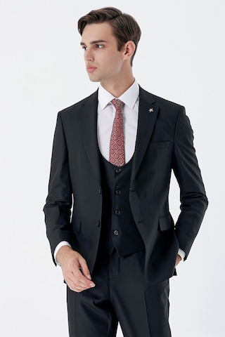 İmza Siyah Mono Yaka Çift Yırtmaç Yelekli 6 Drop Slim Fit Dar Kesim Basic Takım Elbise 1001240186-siyah Siyah