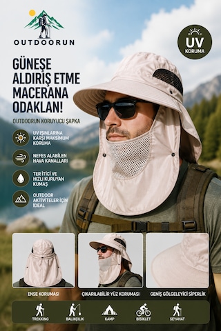 Outdoorun Koruyucu Krem Şapka Uv Güneş Koruyucu, Çıkarılabilir Yüz Ve Ense Koruması