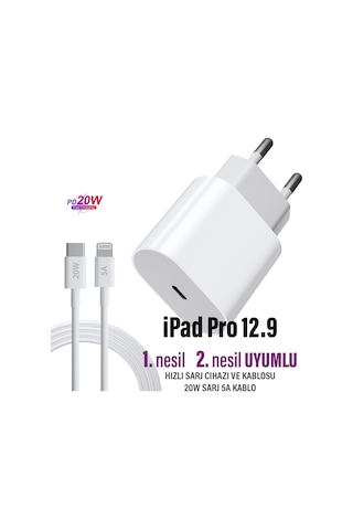 Apple Uyumlu iPad Pro 12.9 2. Nesil 1. Nesil 20w Hızlı Şarj Aleti Adaptörü 20w Ligtning Şarj Kablosu