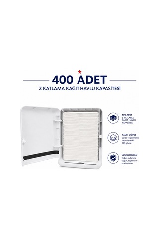 Mulpex Z Katlama Kağıt Havlu Dispenseri Beyaz 400 Yaprak Kapasiteli Abs Duvar Tipi