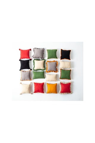 Swita Home Saçaklı Tek Renk 43x43 Kırlent Kılıfı Hardal