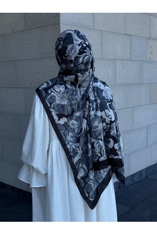Qalortex Scarf Pamuklu Mimoza Desen Şal- Siyah/beyaz SİYAH-BEYAZ
