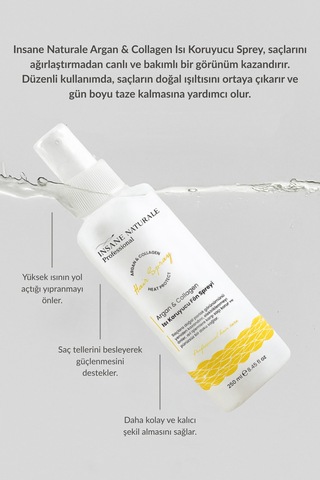 Insane Naturale Argan Collagen Isı Koruyucu Saç Şekillendirici Fön Spreyi 250 ML