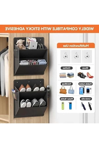 Trendooze 2 Adet Siyah Rv Ayakkabı Saklama Organizasyon Cihazı Kapı Duvar Montajlı