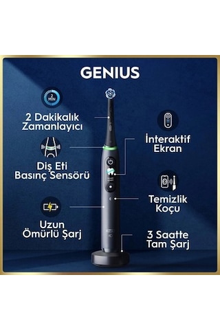 Siyah Şarjlı Diş Fırçası, Dairesel Temizlik Ve Bluetooth Bağlantısı