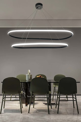 Gece Modern Led Aydınlatmalı Ev & Ofis Avizesi - - Kumandalı / Siyah Siyah