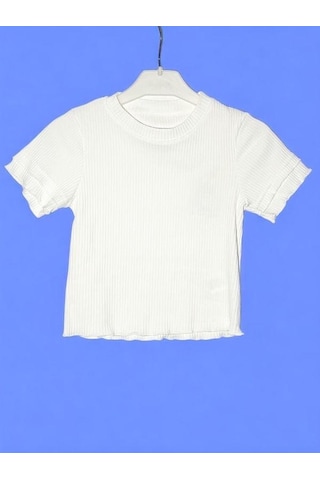 Kız Çocuk Pamuklu Kaşkorse Fitilli Fırfırlı Bluz-15716 Ekru