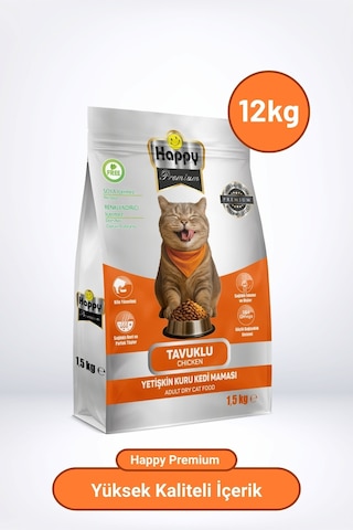 Happy Tavuklu Kuru Kedi Maması 12 KG