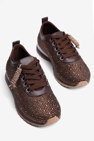Mubiano Kadın Süet Sneaker Taşlı Bağcıklı Mely Kahverengi