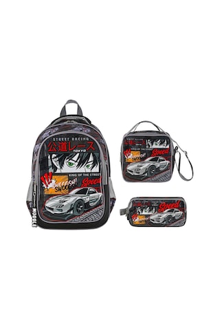 Muggle Mu-9136 Street Racing İlkokul Çantası + Beslenme Çantası + Kalem Kutusu