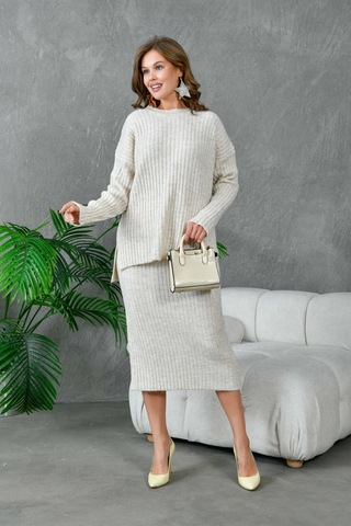 Kadın Bisiklet Yaka Uzun Kazak Etek İkili Triko Takım Taş