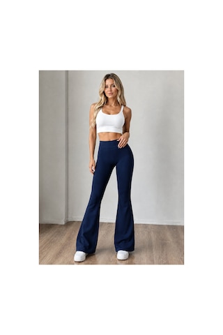 Unika Boutique Kadın Siyah Yüksek Bel Toparlayıcı İspanyol Paça Tayt Spor Tayt Pantolon Lacivert