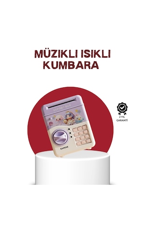 Atm Tasarımlı Şifreli Işıklı Çocuk Kumbarası Mor Düz Renkli