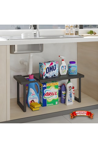 Ayarlanabilir Genişletebilir Modüler Tek Katlı Dolap İçi Düzenleyici Raf Çok Amaçlı Raf Plastik Siyah