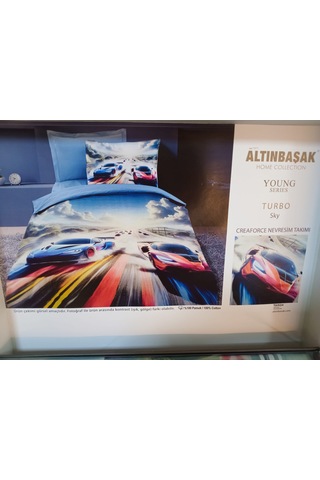 Altınbaşak %100 Pamuk Tek Kişilik Nevresim Takımı Turbo Sky