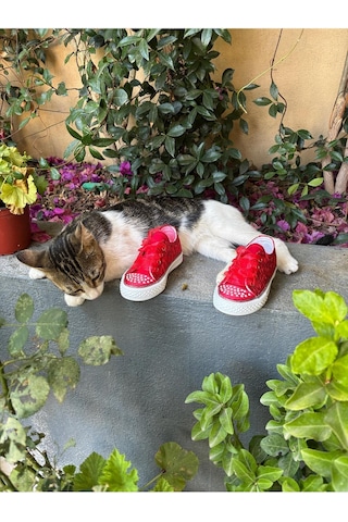 Scarpe Magiche Kırmızı Bağcıklı Kız Ayakkabısı 31-35 Numara Arası Işıksızdır Kırmızı