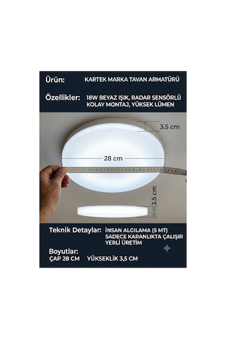 5 Adet Radar Sensörlü Modern Sıva Üstü Tavan Armatürü 18w Ledli - Yüksek Lümen,27cm Akıllı Aydınlatma,aydınlatma Glop Armatürü Led Avize Aplik Balkon Banyo Koridor Lambası Led Beyaz