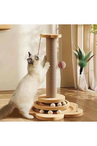 Honeybeeshop 2 İn 1 Dayanıklı Kedi Tırmalama Direği Small Cat Scratching Columns Dönebilir Yapay Tüy Oyuncak