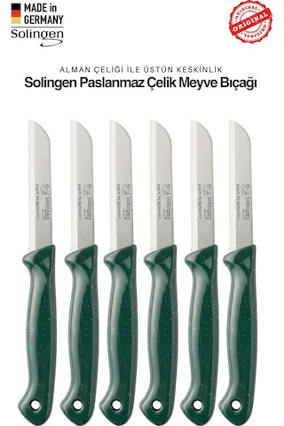 Solingen Simli Yeşili Renkli Tırtıklı Bıçak 6 Adet
