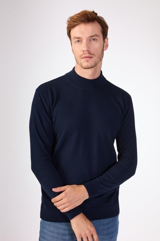 Dufy %100 Pamuk Düz Erkek Triko - Slim Fit Lacivert