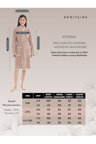 Athena Kimono Kadın Bornozu- Taupa %100 Pamuk Vizon
