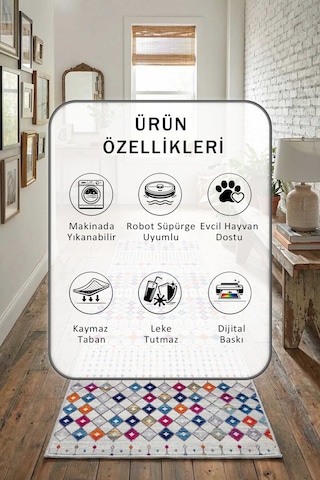 Hattuşa Yıkanabilir Yolluk Açık Gri