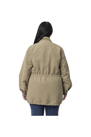 Büyük Beden Çıtçıt Ve Fermuar Kapamalı Beli Büzgülü Astarlı Çağla Yeşili Trençkot Çağla Yeşili