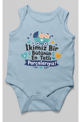 Morivokids İkimiz Bir Bütünün Yazılı Sıfır Kollu Bebek Zıbını %100 Pamuk Bebe Mavisi