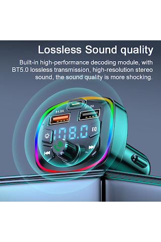 Yuntech01 Siyah Oto Bluetooth Mp3 Çalar -免提 Arama, Sesli Bildirim, 3 Port Dual Usb+pd Hızlı Şarj, Tf/usb Oynatma, Renkli Solunum Işığı