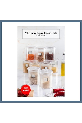 Buradabulabilirsin 9'lu Barok Yuvarlak Büyük Kavanoz Seti & Saklama Kabı & Erzak Kabı 9 2000 Ml Bbz