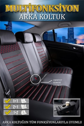 Honda City Deri Oto Koltuk Kılıfı Ön Arka Set Siyah Kırmızı Elit Model Şhn