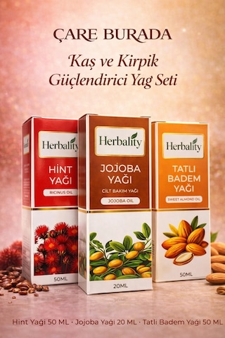 Kaş Ve Kirpik Destekleyici Yağ Seti Hint Yağı & Jojoba Yağı & Tatlı Badem Yağı