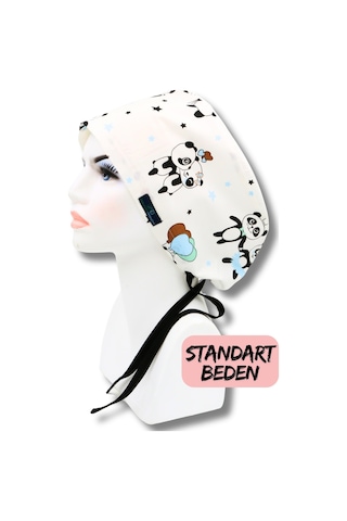 Standart Beden Panda Desenli Cerrahi Bone Doktor Hemşire Sağlıkçı Hastane Bonesi Renkli