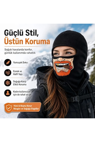 Womanandkids Wak Unisex Sakallı Puro Baskılı Balaklava 1 Adet Tek Beden Viskoz Kask İçi Outdoor Maske Siyah