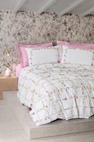 Cotton Box Modeline Çift Kişilik Nevresim Takımı Trellis Pembe Çok Renkli