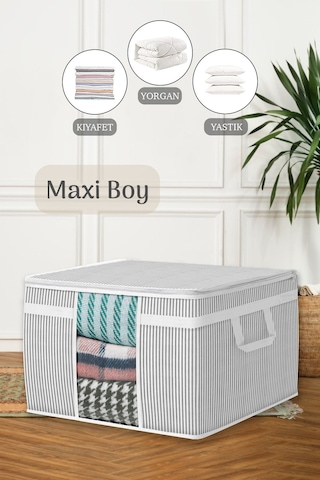 Maxi Pencereli Baza Altı Hurç - Çekyat Baza Tipi Yastık Kıyafet Saklama Hurcu 45 X 40 X 30 Cm Gri