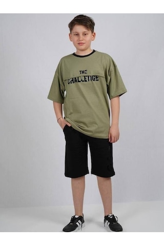 Ekkokids Çocuk Challenge Yazılı Pamuklu T-shirt-16022 Haki