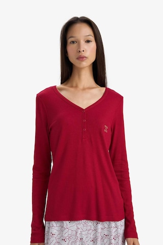 Defacto Regular Fit V Yaka Uzun Kollu Fitilli Kaşkorse Pijama Üstü-fall İn Love F3722ax25wnbr196 Bordo-br196